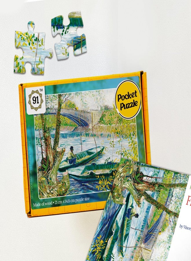 91Knots Vincent Van Gogh's-Fishing in Spring Wooden Jigsaw Puzzle (140 Pieces) for Adults and Kids-Masterstroke Collection | Brain Booster Games & Toys for Above 5+ Years | Board Game for Teenager - Image 1